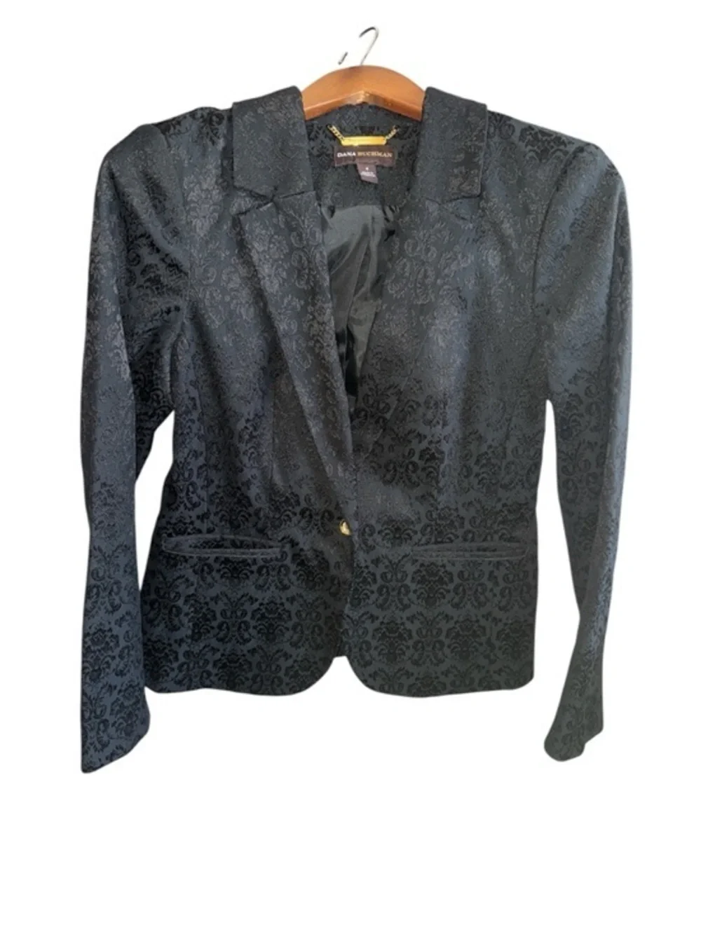 Dana Buchman Black Floral Jacquard Single-Button Blazer Size 4 Career Work Wear